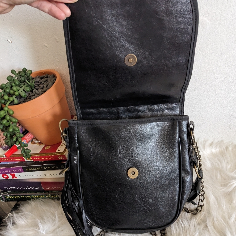 Dark Brown Leather Fringe Crossbody Bag - Picture 6 of 6